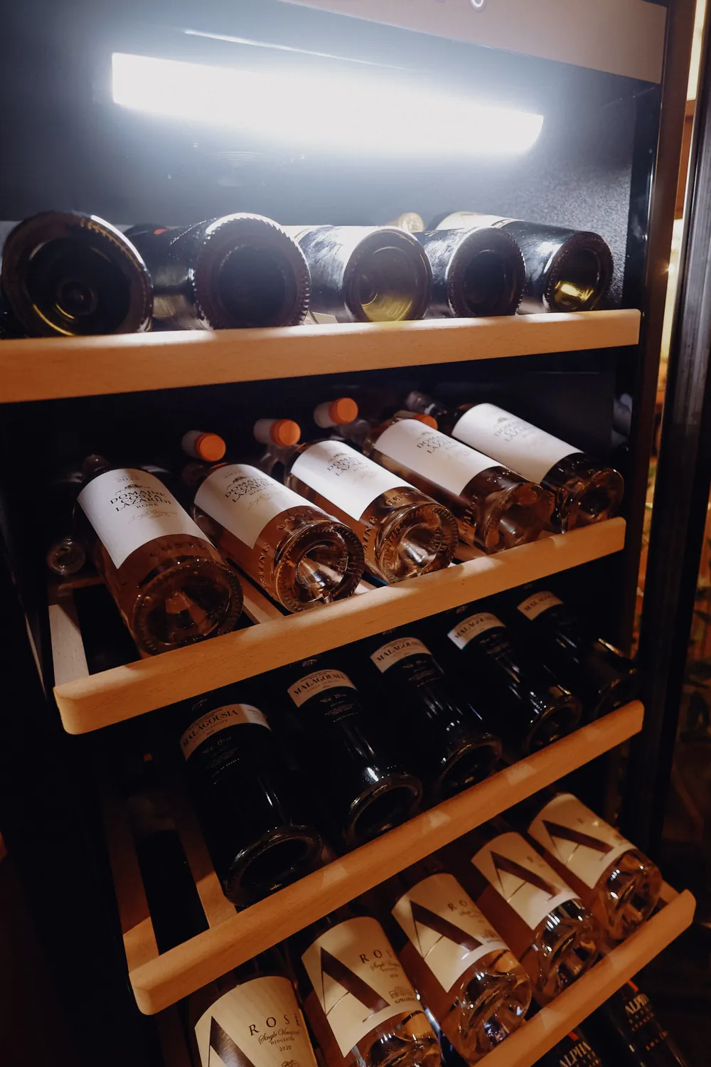 Wine selection in the wine fridge